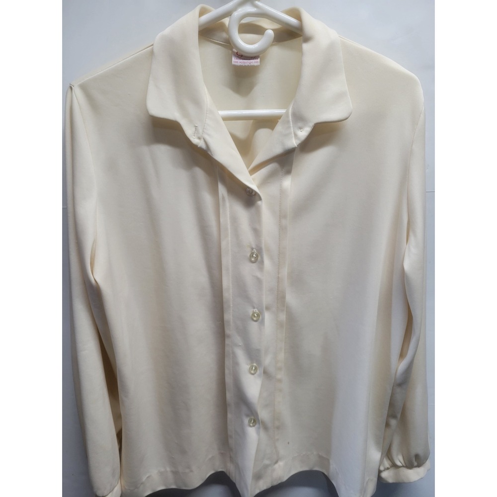 Vintage Graff Californiawear Cream Button Up Blouse Long Sleeve Size 20 USA Made